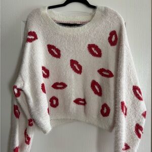 Miami White Sweater with Red Lips Design